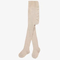 Beige Ribbed Cotton Baby Tights