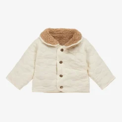 Beige Sherpa Fleece Reversible Quilted Jacket