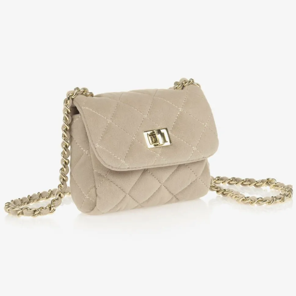 Beige Velvet Quilted Bag (13cm)