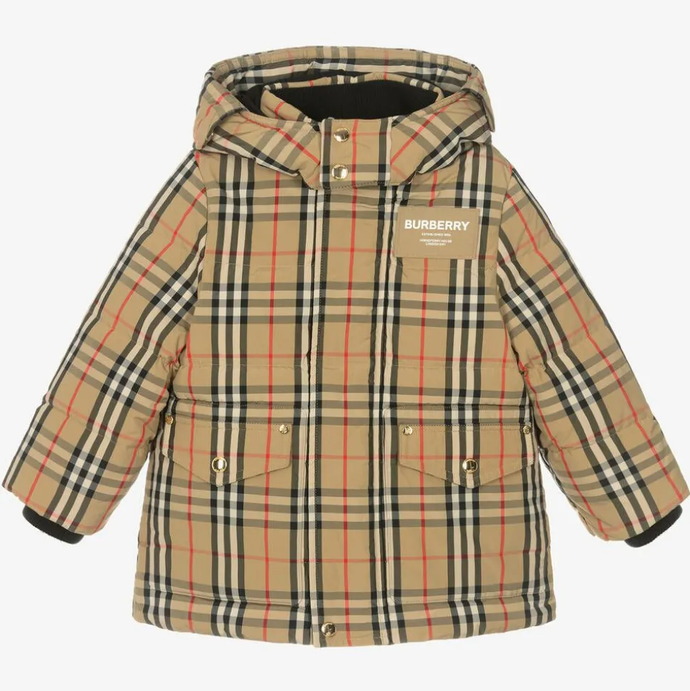 Beige Vintage Check Down Coat