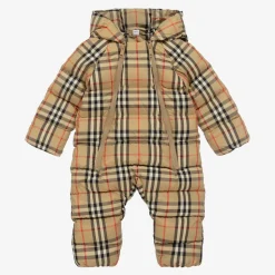 Beige Vintage Check Down Baby Snowsuit