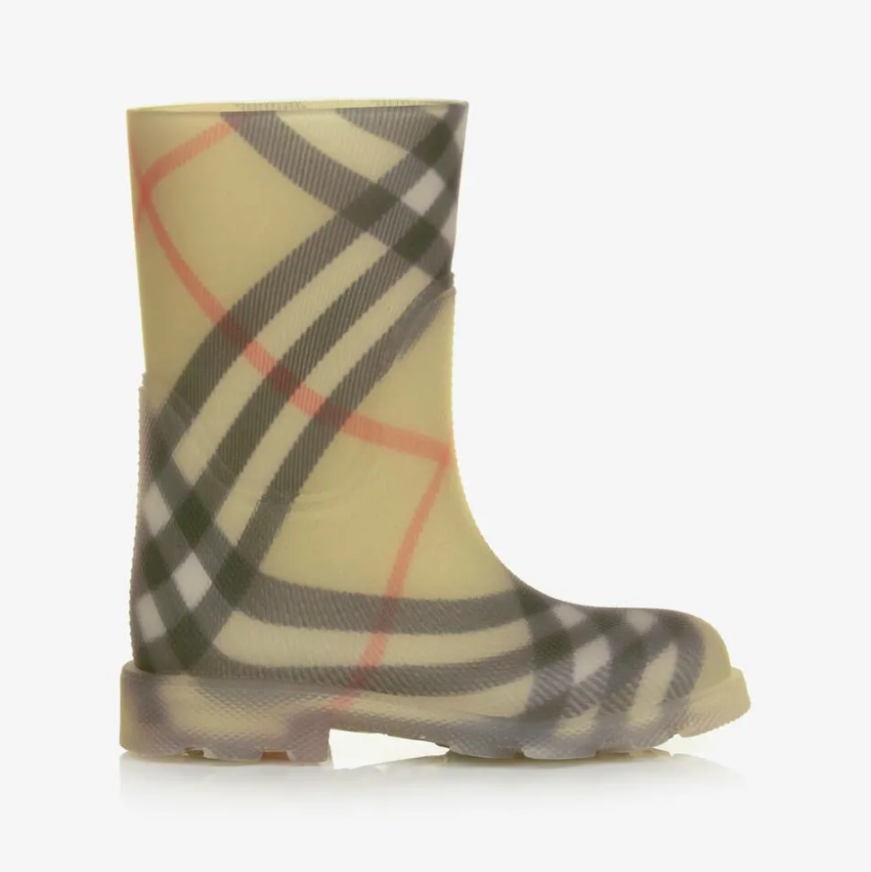 Beige Vintage Check Rain Boots