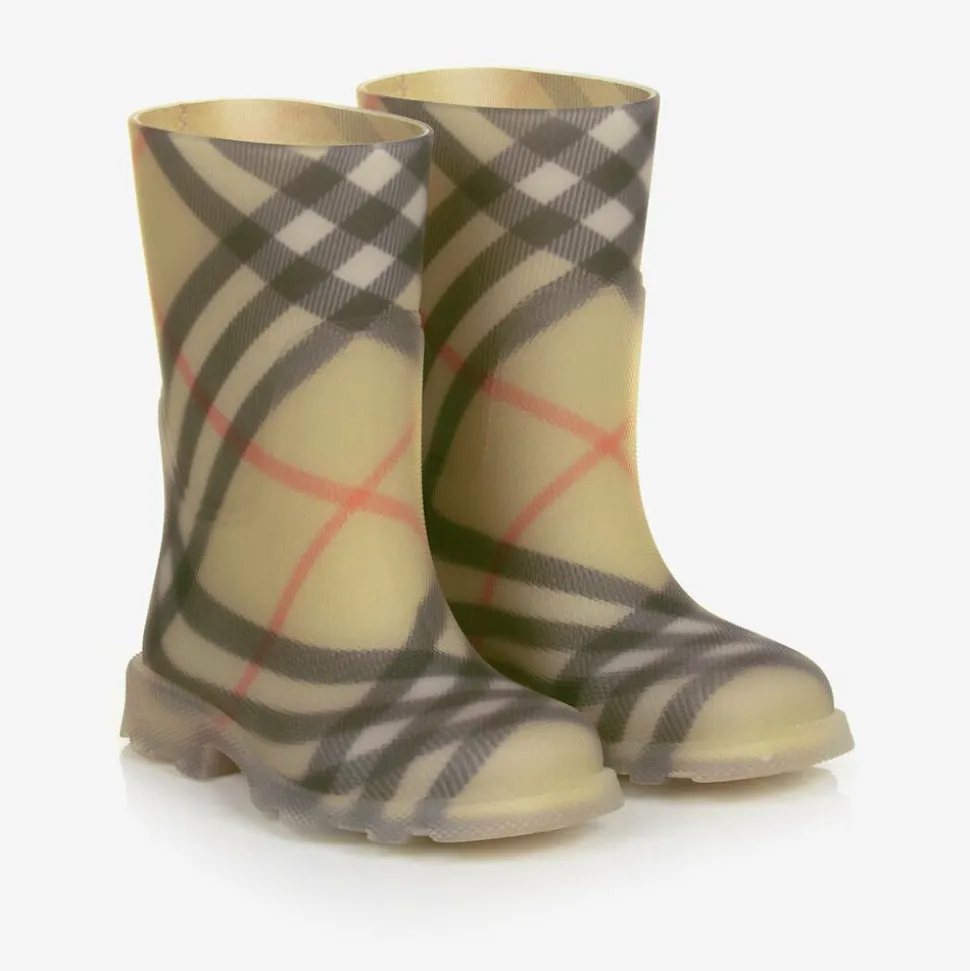 Beige Vintage Check Rain Boots