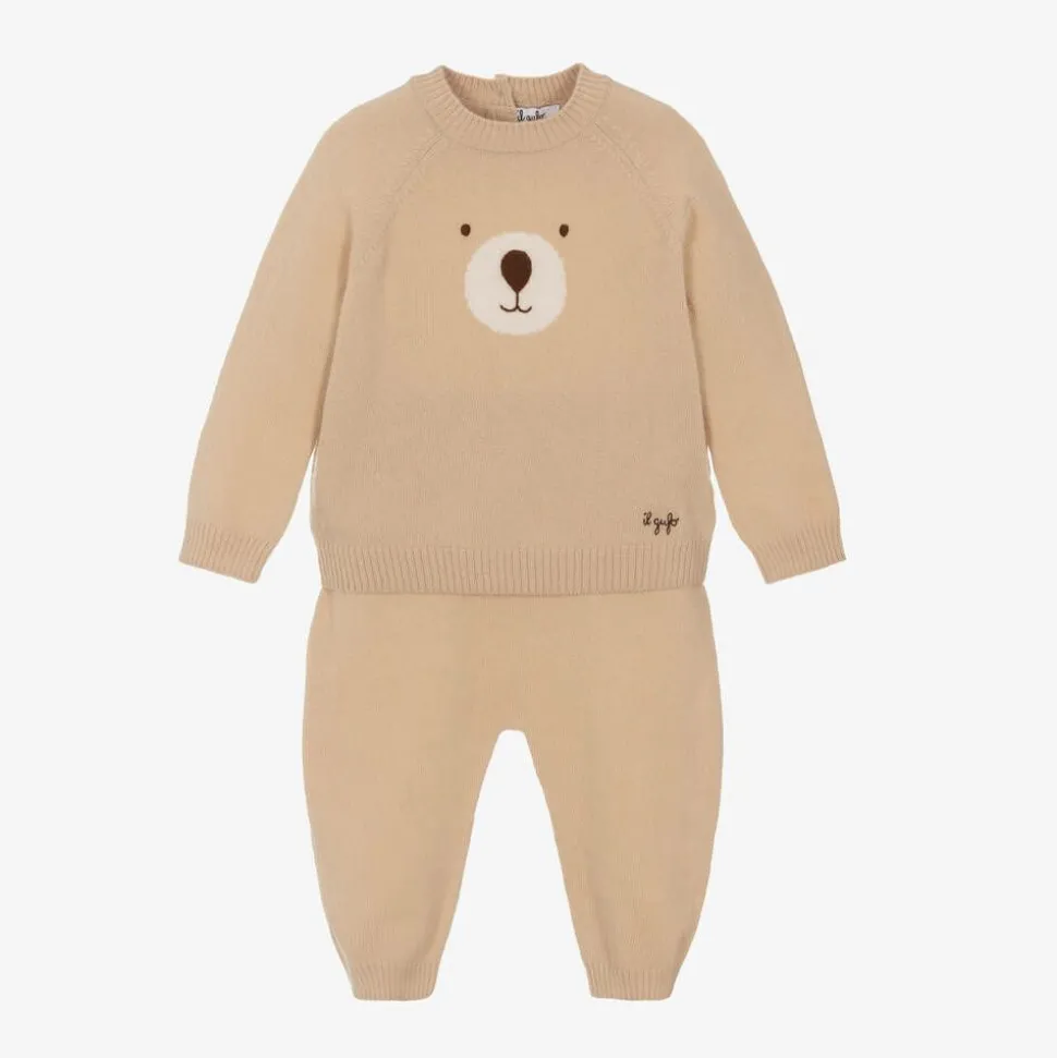 Beige Wool Knit Trouser Set