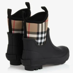 Black & Beige Check Rain Boots
