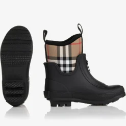 Black & Beige Check Rain Boots