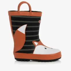 Black & Orange Fox Rain Boots