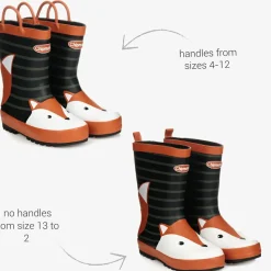 Black & Orange Fox Rain Boots