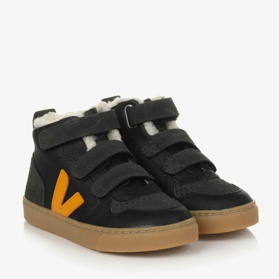 Black & Yellow Leather V-10 Trainers