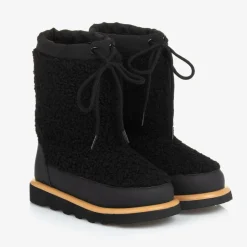 Black Bouclé Fleece Snow Boot