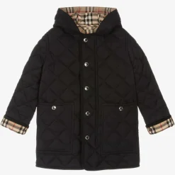 Black Button Up Quilted Long Coat