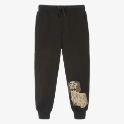 Black Cotton Dog Print Joggers