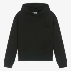 Black Cotton Embossed Logo Hoodie