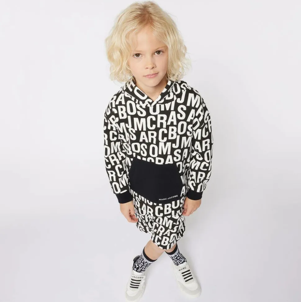 Black Cotton Jumbled Logo Hoodie