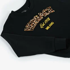 Black Cotton Leopard Print Logo Sweatshirt