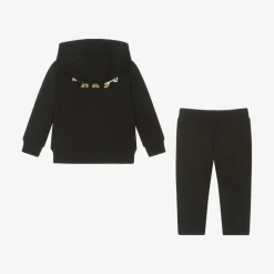 Black Cotton Teddy Bear Logo Tracksuit