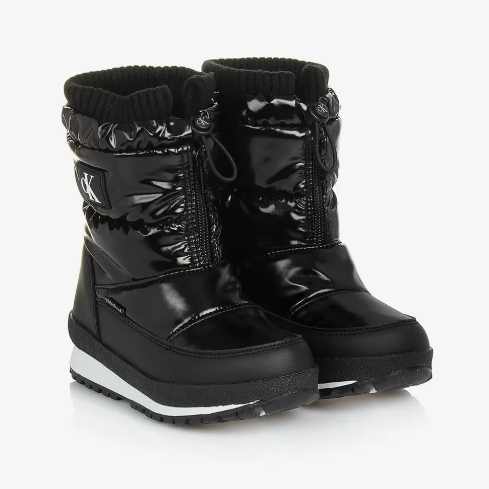 Black Faux Leather Snow Boots