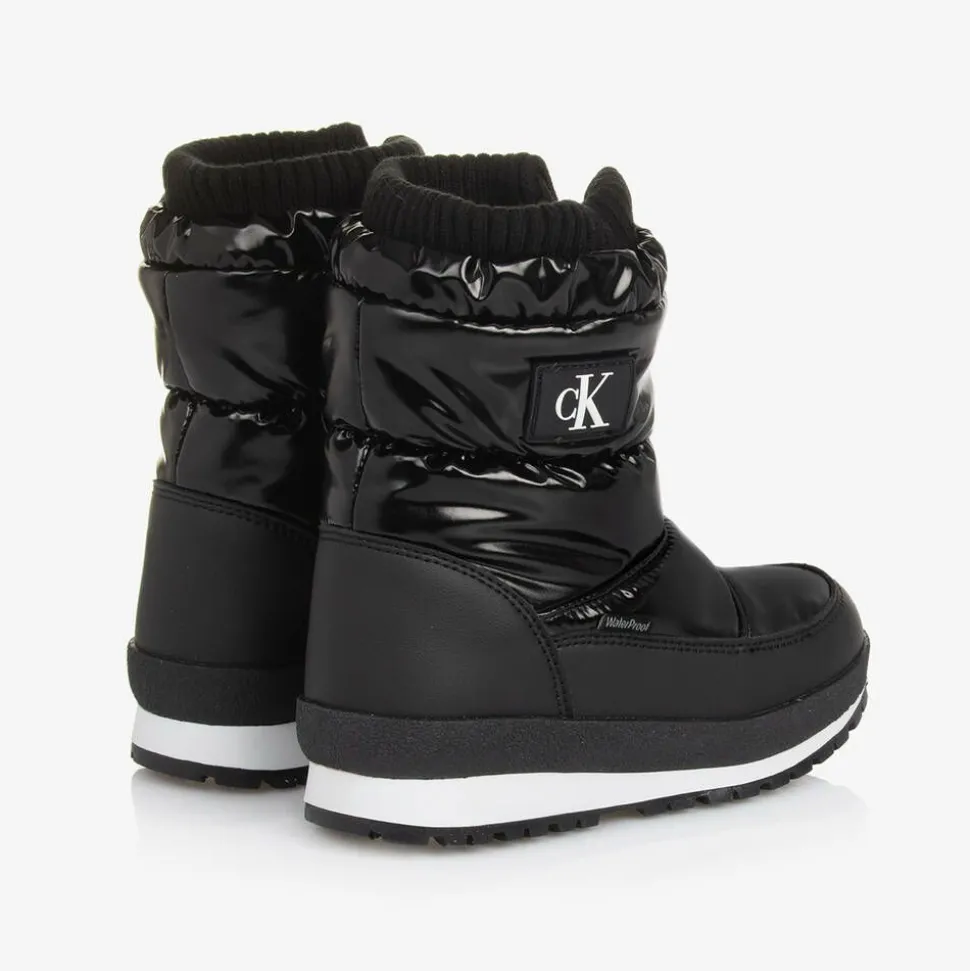 Black Faux Leather Snow Boots