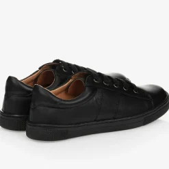 Black Lace-Up Leather Trainers