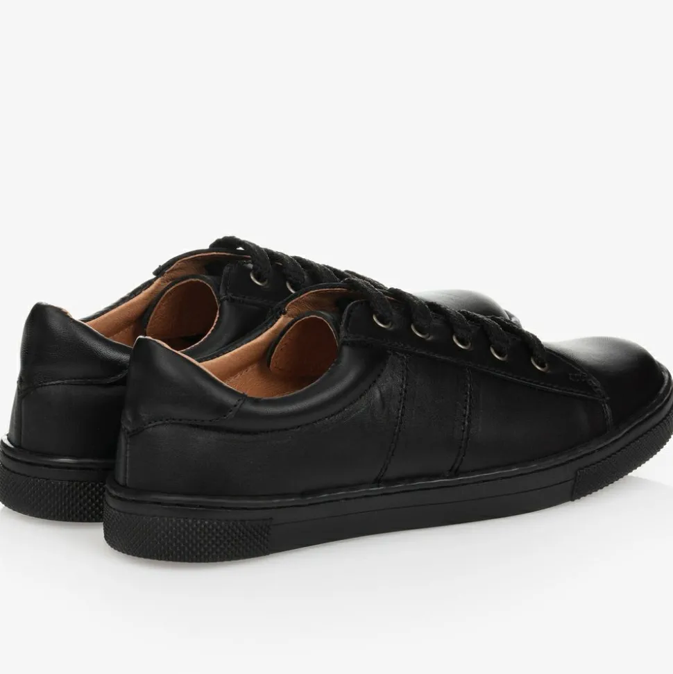 Black Lace-Up Leather Trainers