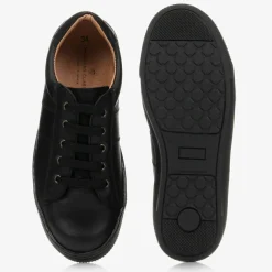 Black Lace-Up Leather Trainers