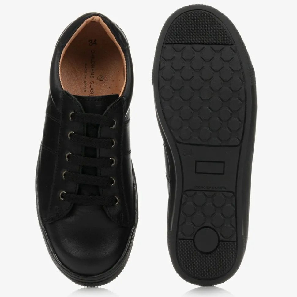 Black Lace-Up Leather Trainers