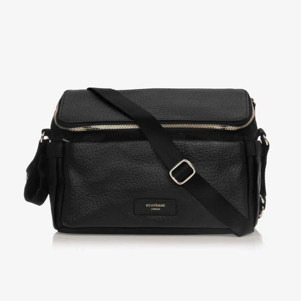 Black Leather Alyssa Stroller Organiser Bag (27cm)
