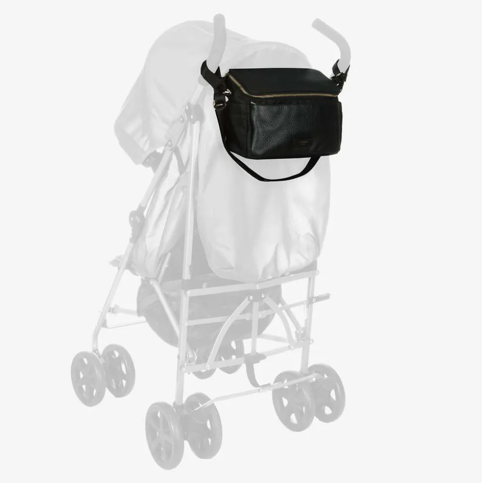 Black Leather Alyssa Stroller Organiser Bag (27cm)