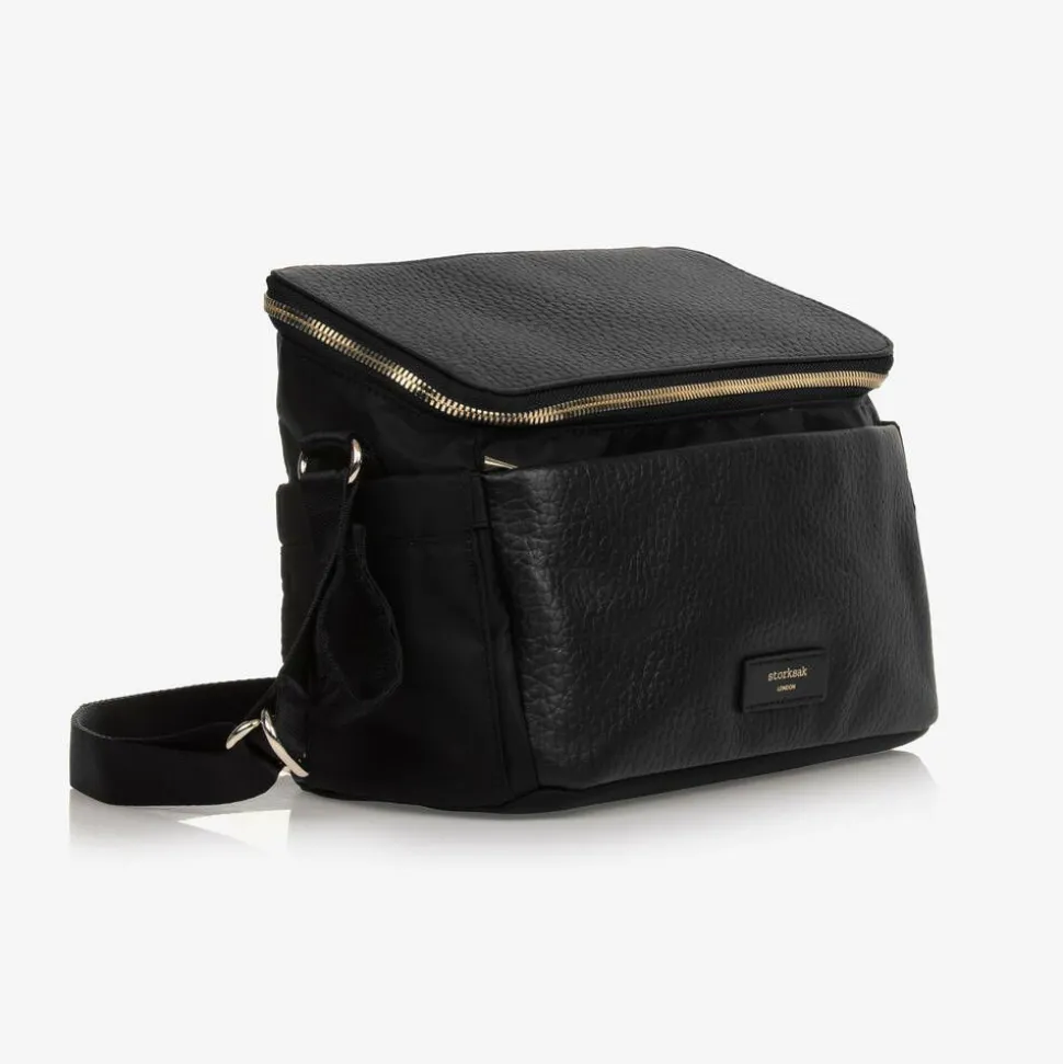Black Leather Alyssa Stroller Organiser Bag (27cm)