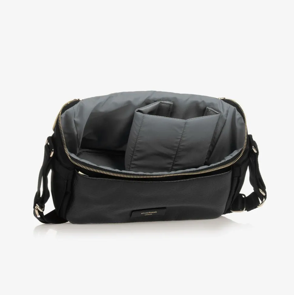 Black Leather Alyssa Stroller Organiser Bag (27cm)