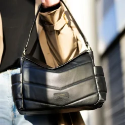 Black Leather Aria Compact Changing Bag (32cm)