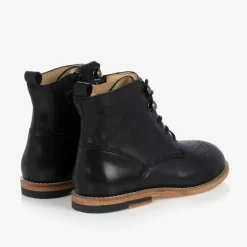 Black Leather Brogue Ankle Boots