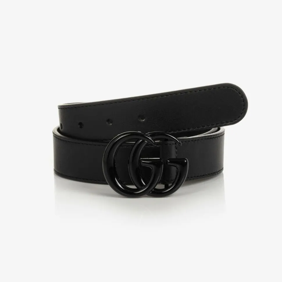 Black Leather Double G Belt