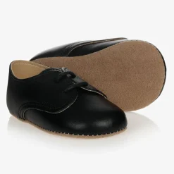 Black Leather Pre-Walker Shoes