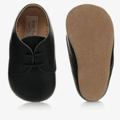 Black Leather Pre-Walker Shoes