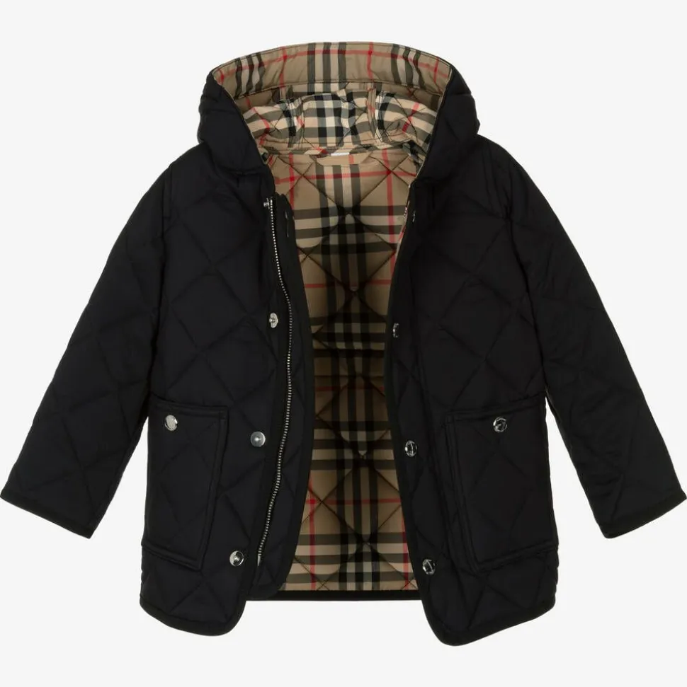Black Quilted Vintage Check Baby Coat