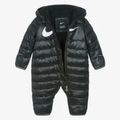 Black Swoosh Logo Padded Baby Snowsuit