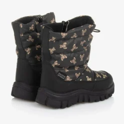 Black Teddy Bear Print Snow Boots