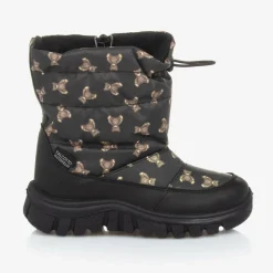 Black Teddy Bear Print Snow Boots