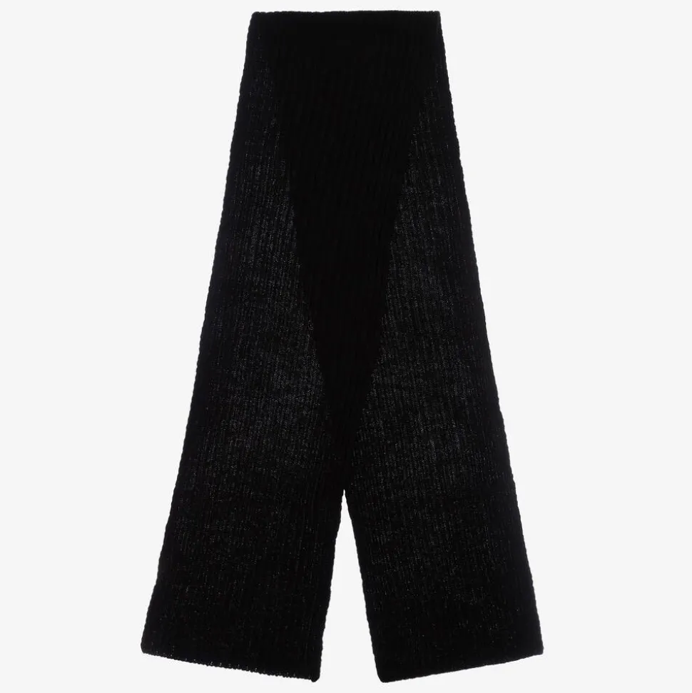 Black Wool & Viscose Knitted Scarf (190cm)