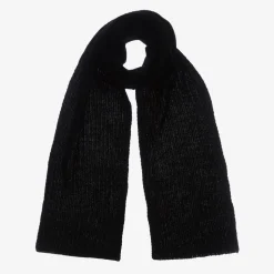 Black Wool & Viscose Knitted Scarf (190cm)