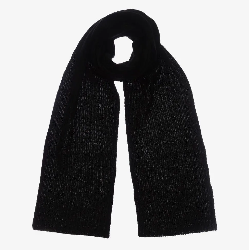 Black Wool & Viscose Knitted Scarf (190cm)