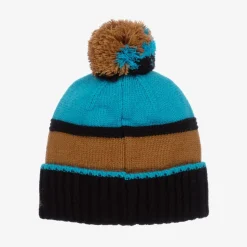 Blue & Brown Knitted Pom-Pom Hat