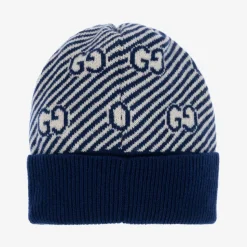 Blue & Ivory GG Wool Baby Hat