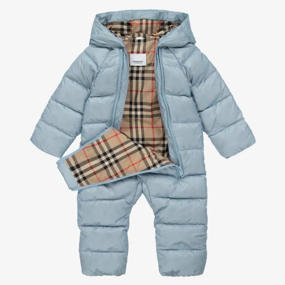 Blue & Vintage Check Baby Snowsuit