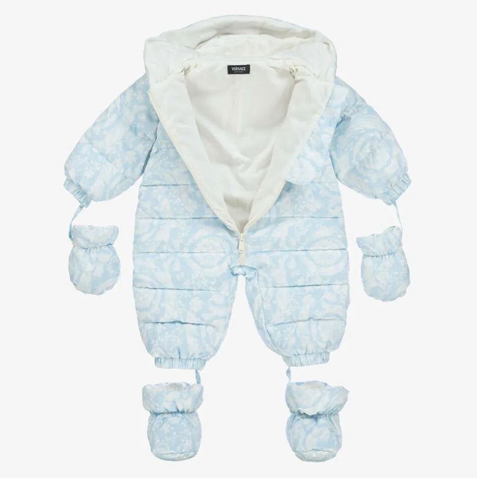 Blue Barocco Down Baby Snowsuit