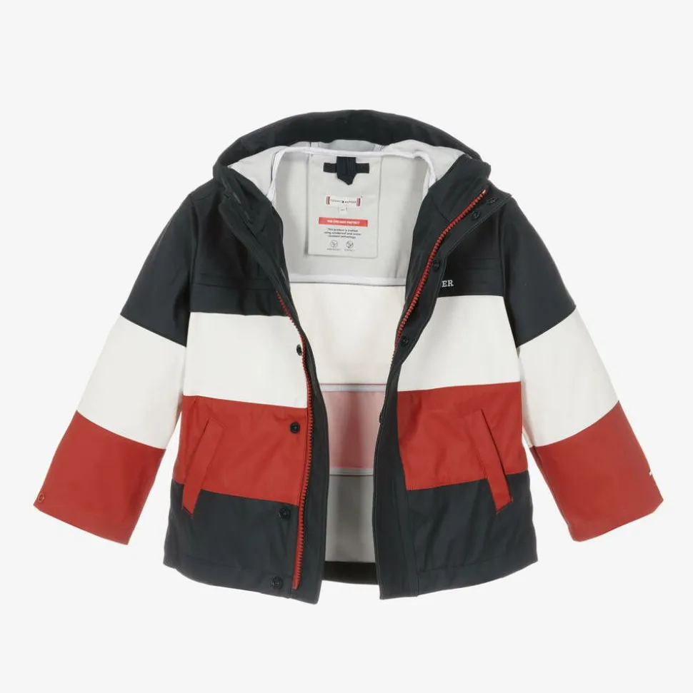 Blue Colourblock Hooded Jacket