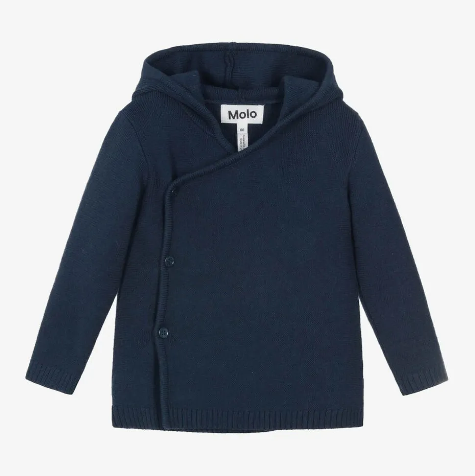 Blue Cotton & Wool Hooded Cardigan