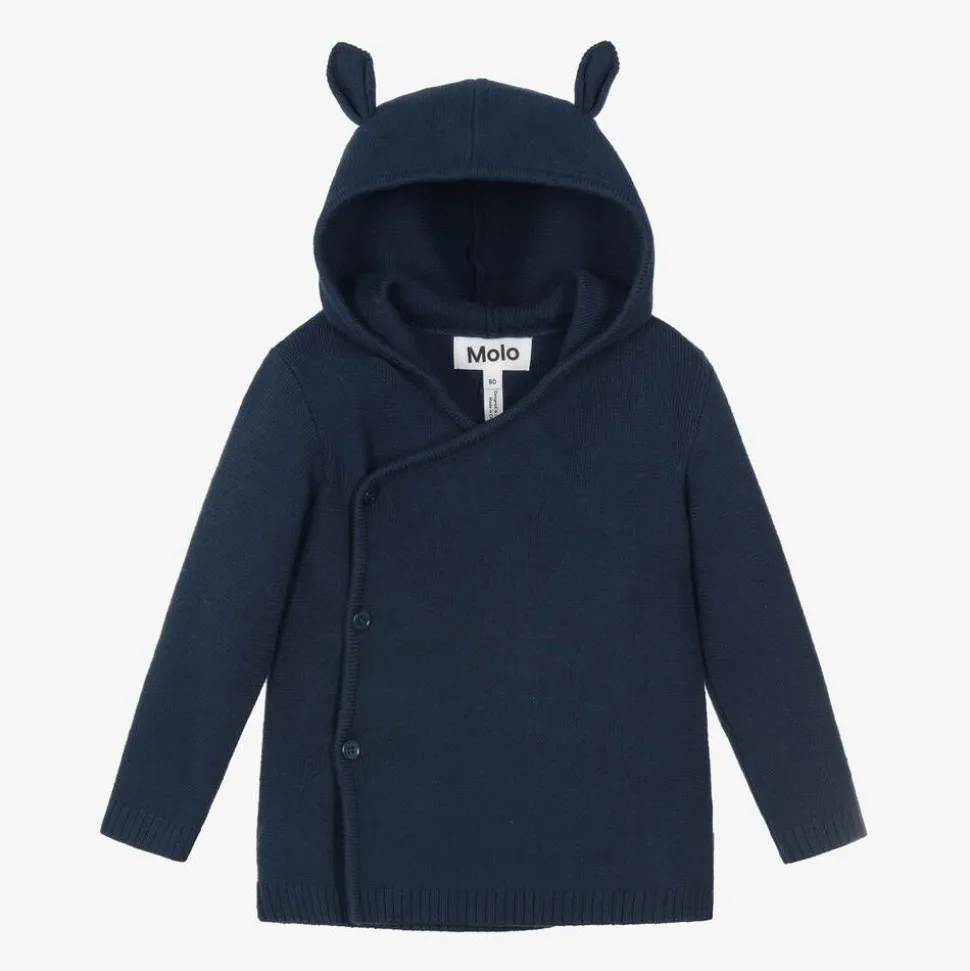 Blue Cotton & Wool Hooded Cardigan