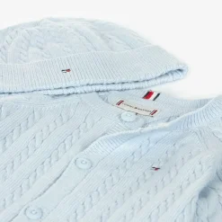 Blue Cotton & Wool Knit Baby Trouser Set